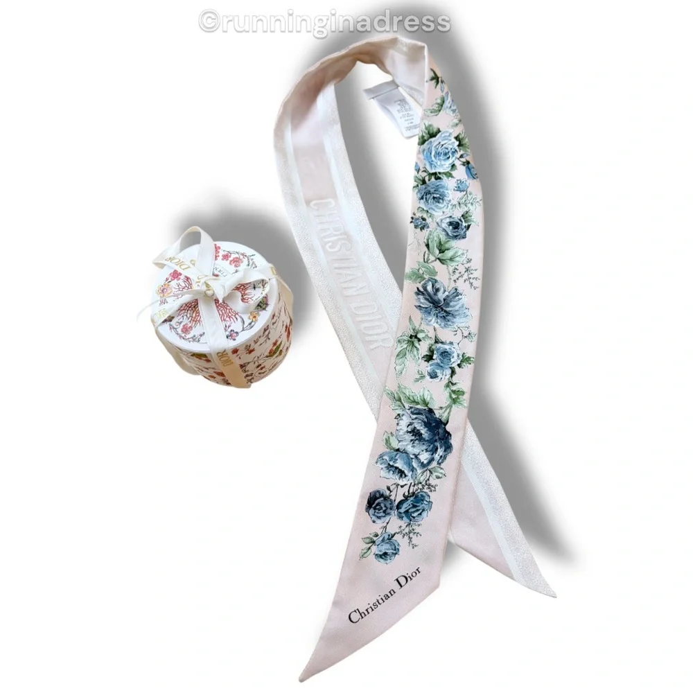 Dior Granville Mitzah Scarf Pink & Blue Floral Silk Twill Pietro Ruffo Design